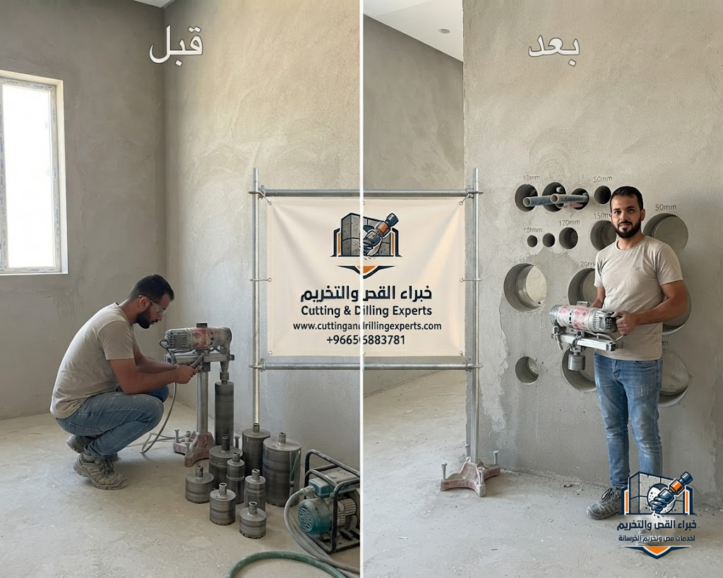 فتح كور الخرسانة المسلحة في حي الحرازات جدة بدون تشققات وبأحدث تقنيات الكور الماسي